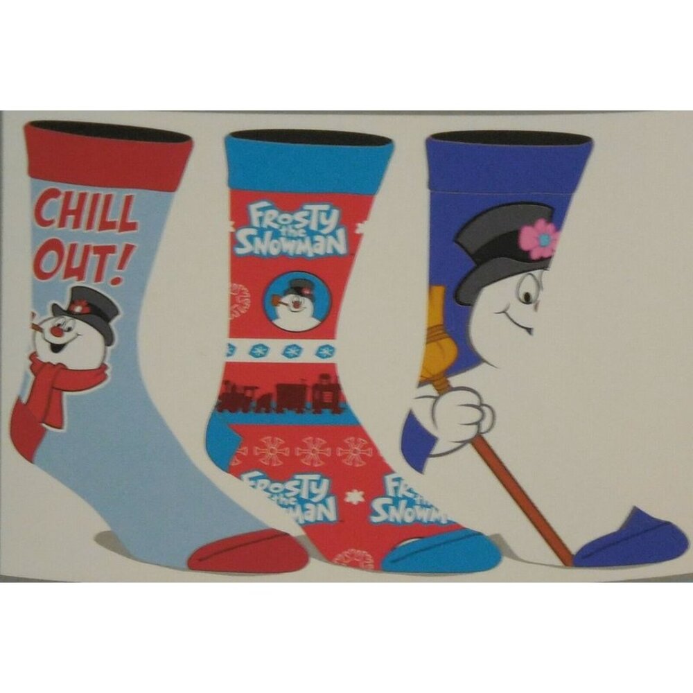 Frosty the Snowman Crew Socks 3 Pair Pack Men's Shoe Size 8 to 12 - Picture 2 of 3